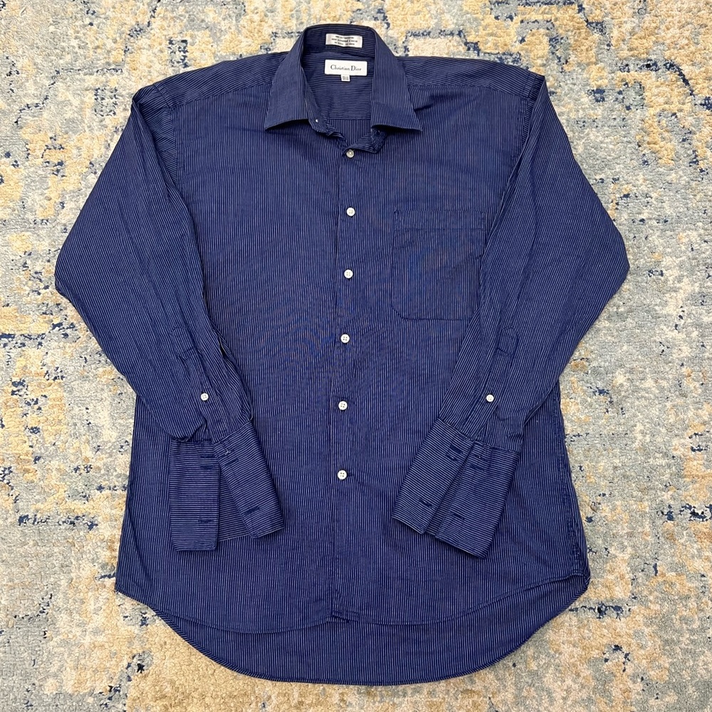 Christian Dior Navy Striped Casual/Dress Button Down Shirt Men’s size Medium